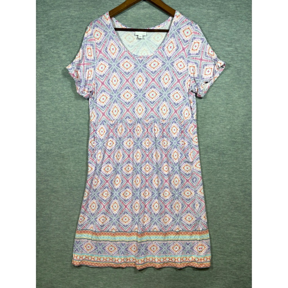 J Jill Dress M Diamond Print Short Sleeve Knit‎ Casual Comfy Summer